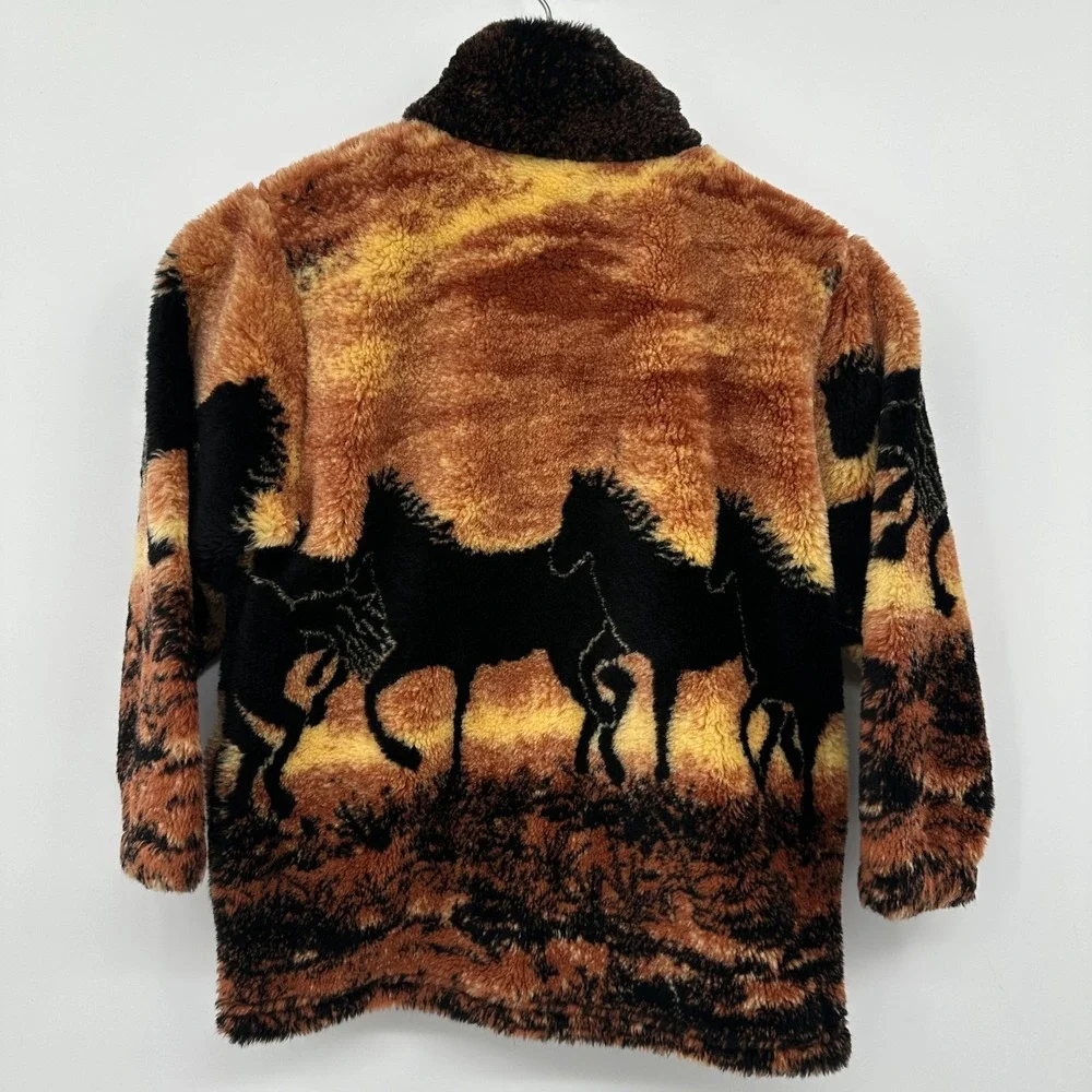 Vintage Mazmania Jacket Coat Kids Youth Size 7/8 Medium Deep Pile Fleece Horses‎